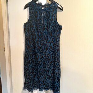 Eliza J Teal/black lace sheath dress SZ: 14